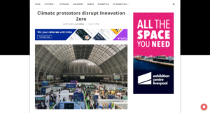 英国で気候変動への抗議者が環境の展示会イノベーション・ゼロを妨害